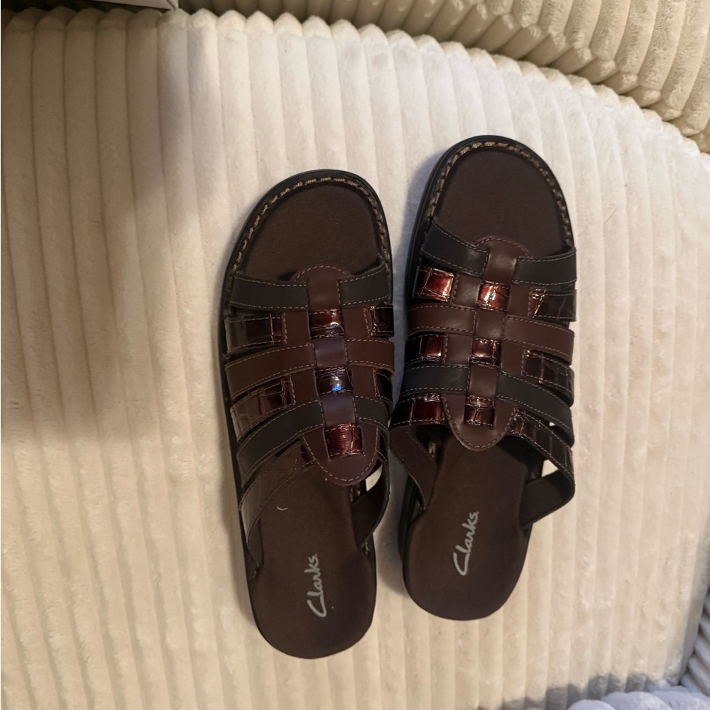 Clarks Brown Patty Agnes Slip-On Sandals